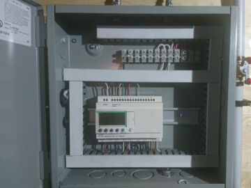 PLC controller operating an air to water heat pump that heat DHW, radiant floors and a air handler that provides cooling in the summer. The heat pump will also heat the future hot tub.